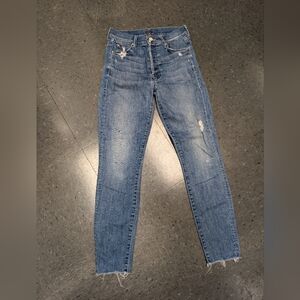 MOTHER Light Blue Distressed Skinny Jeans